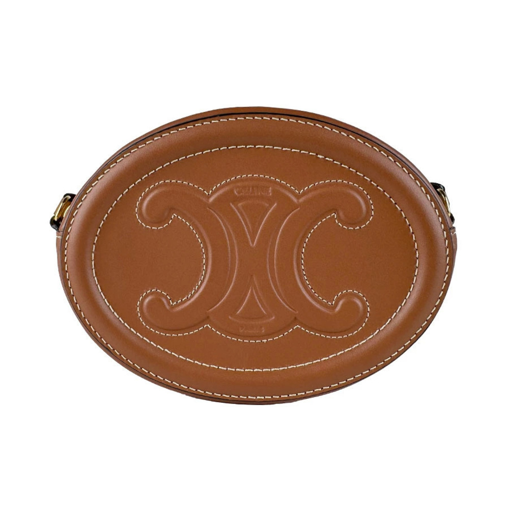 Celine Shoulder Bag Oval Purse Cuir Triomphe Leather Brown